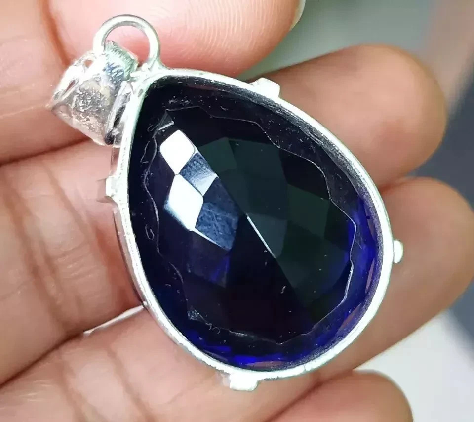 Natural 30 Ct Blue Sapphire Pear Cut 925 Silver Pendant Certified Loose Gemstone