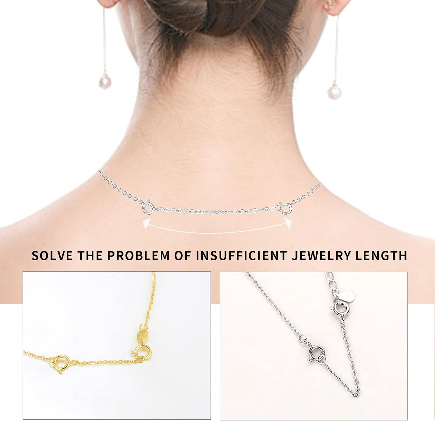 925 Sterling Silver Necklace Extender, 3 Pcs 14K Gold Plated Durable Chain Exten