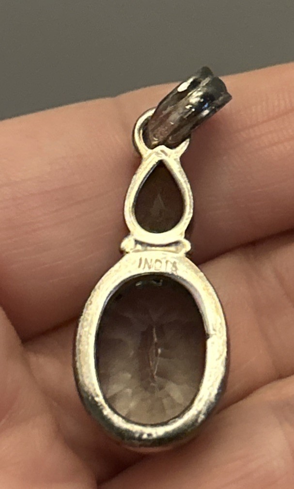 Vintage India sterling silver labradorite Mystic topaz pendant
