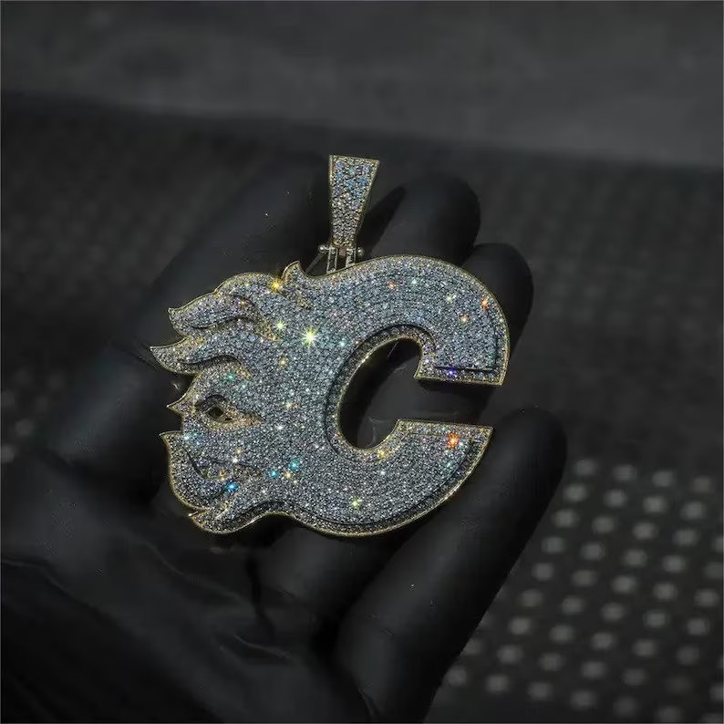 2.50Ct Round Cut Real Moissanite Customized “C” Letter 14K White Gold Plated