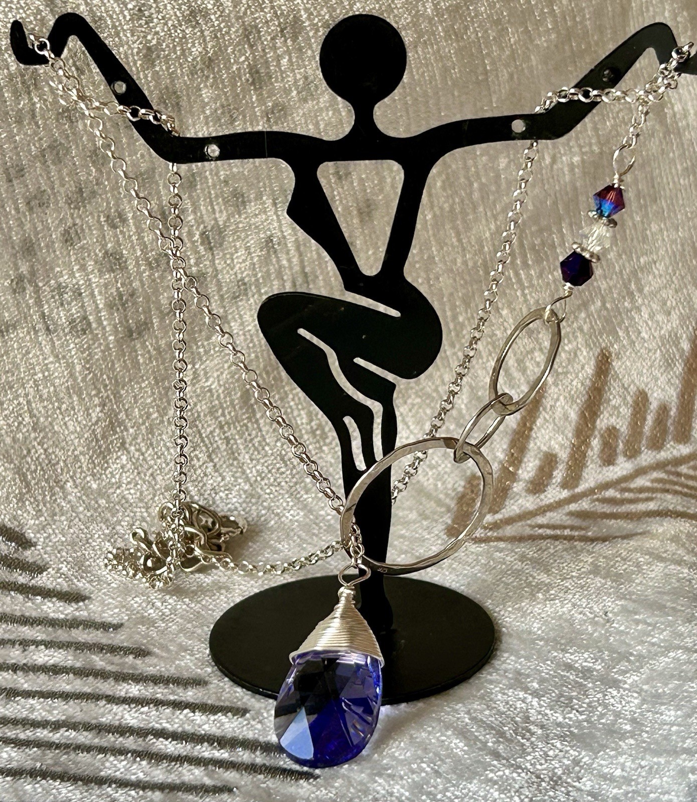 FNA Lariat Chain 925 Italy Marked Blue Pendant Stone 18”
