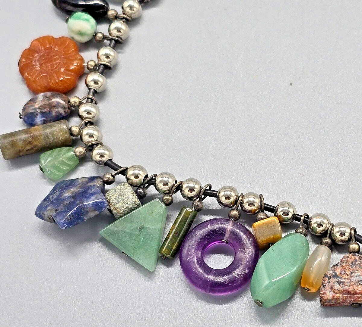 16″ Bead Treasure Charm Necklace, multiple fun shapes, colors gemstones
