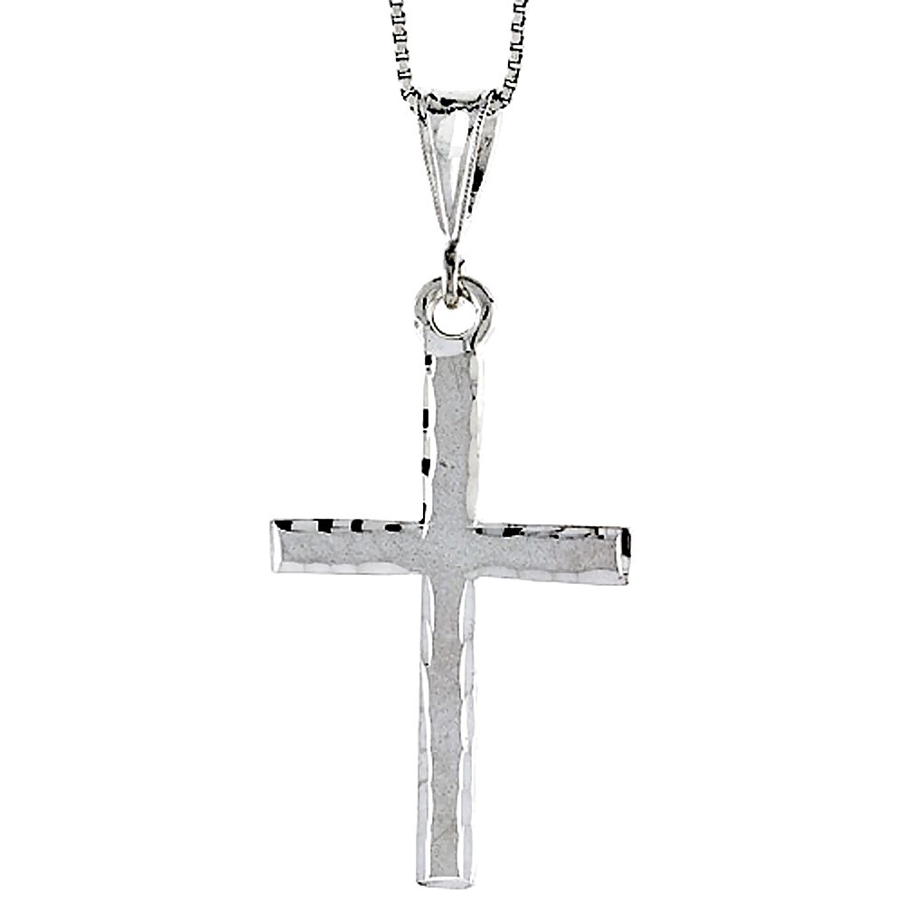 925 Sterling Silver Plain Hammered Edges Cross Pendant 1 1/2 Inch Tall (38mm)