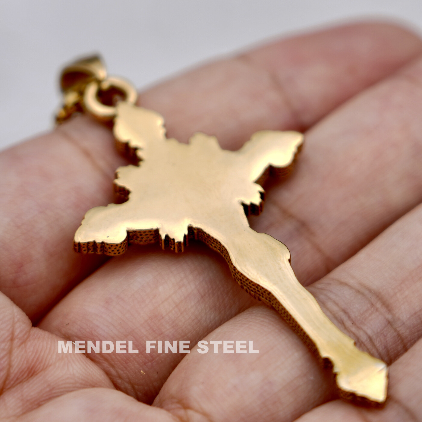 MENDEL Mens Gold Plated Jesus Crucifix Cross Pendant Necklace For Men Stainless