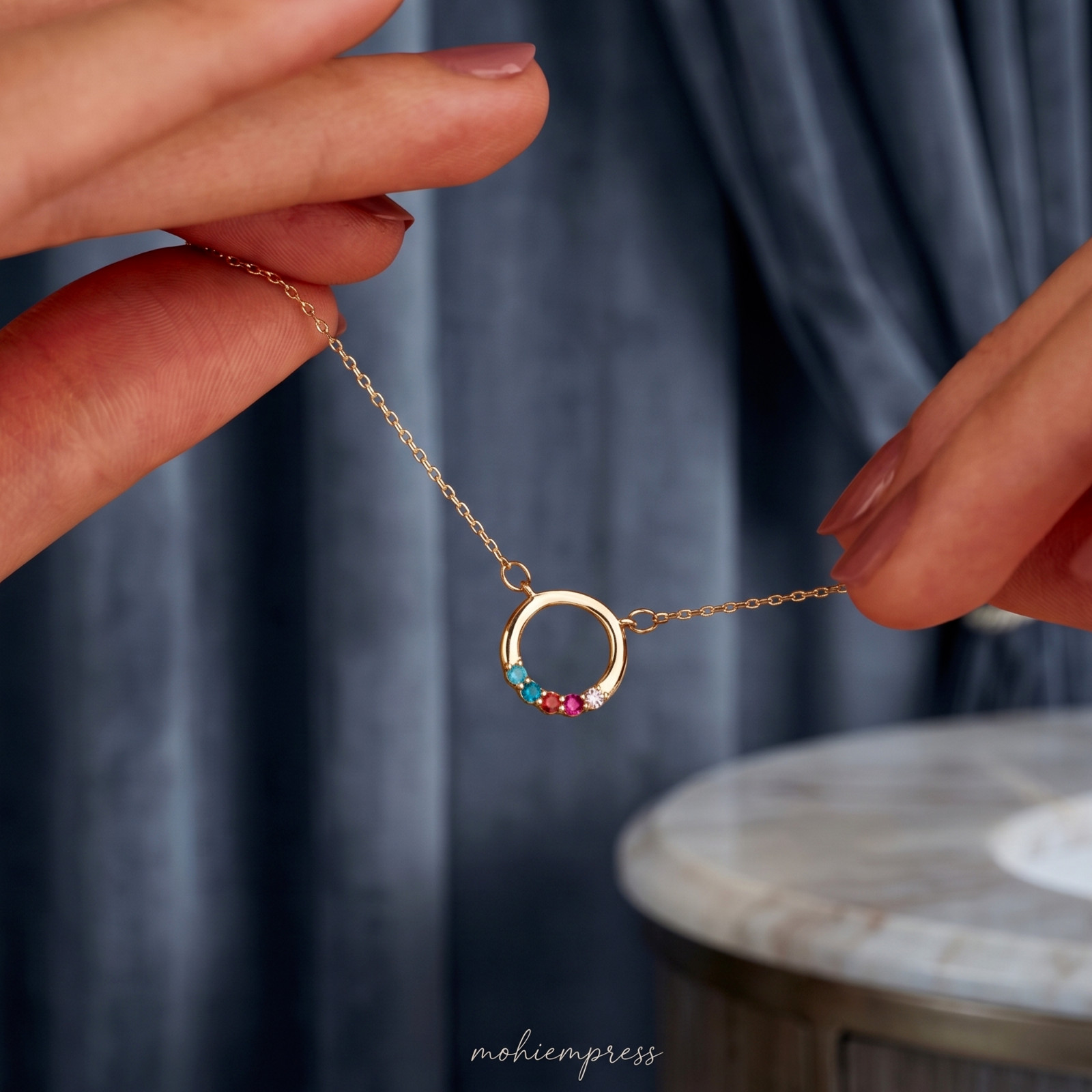 925 Sterling Silver Personalized Family Birthstone Necklace, Handmade Jewelry