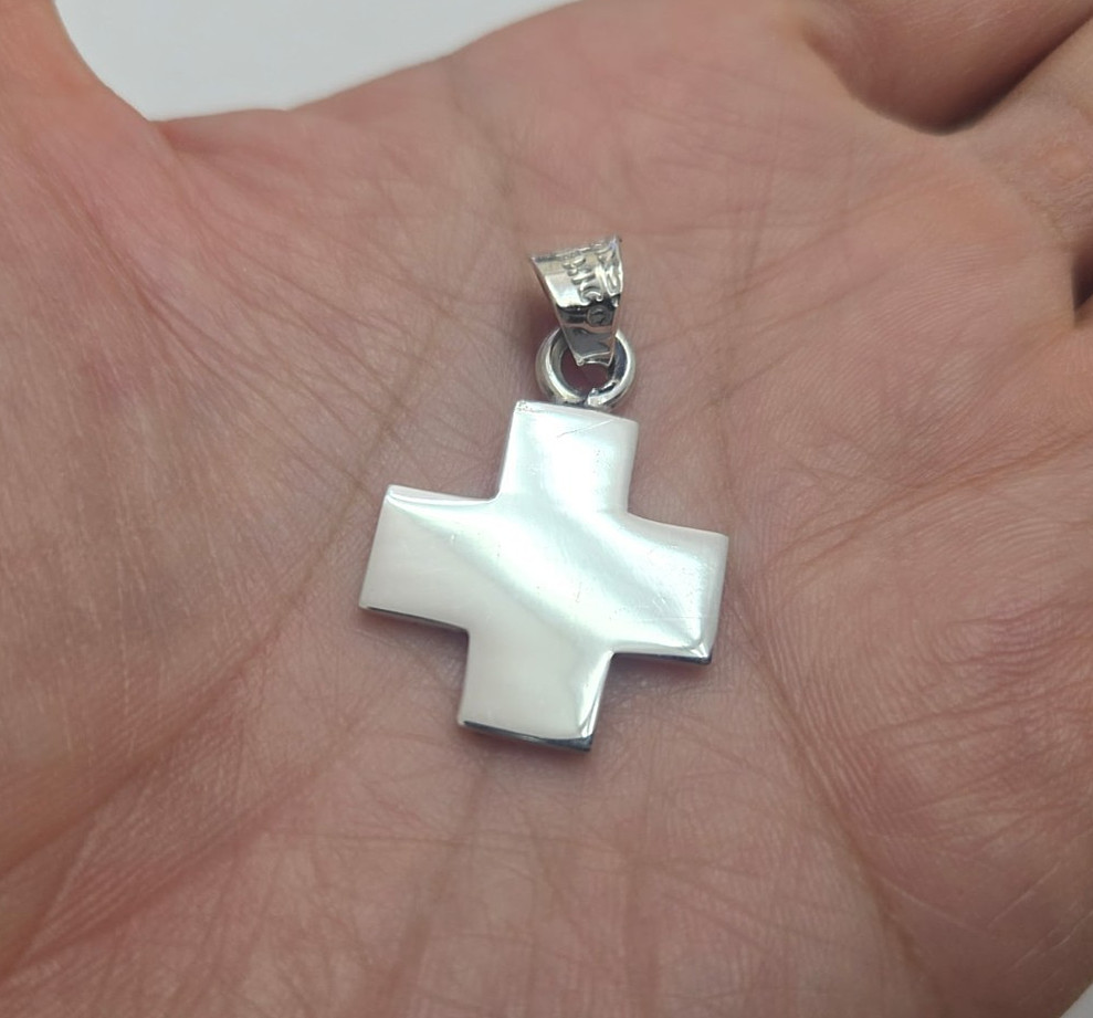 925 Sterling Silver Flat Plain Wide Greek Cross Pendant 7/8 Inch (22mm) Tall