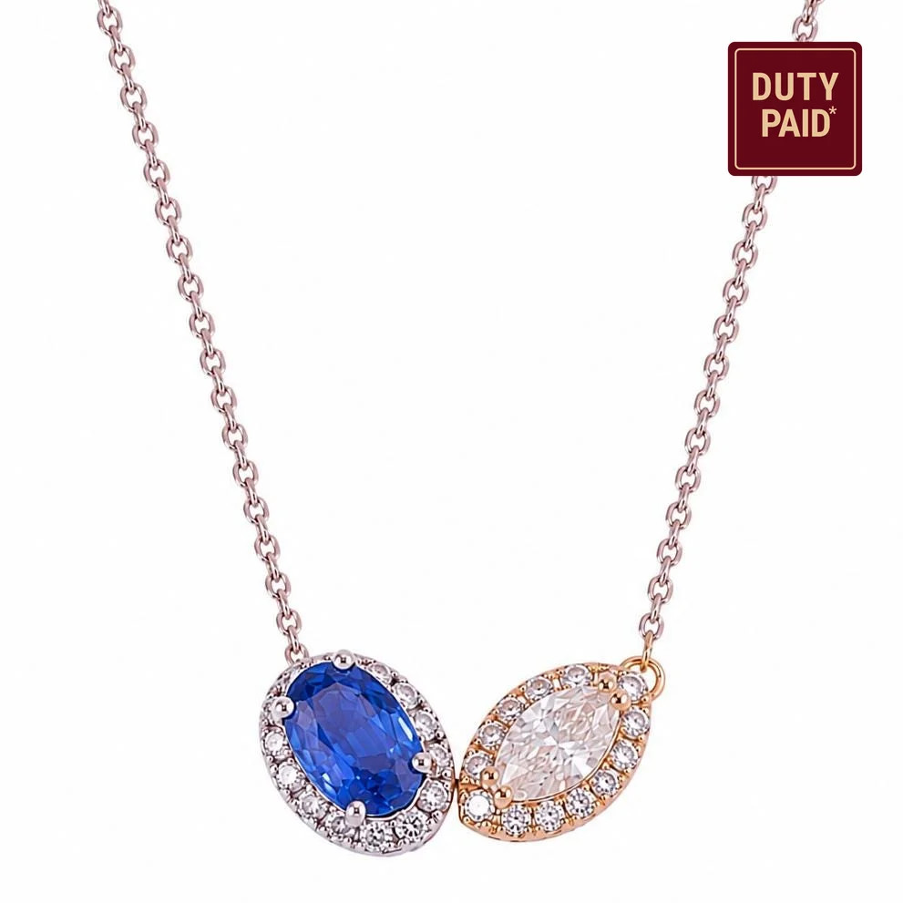 0.49 ct Natural Sapphire Two Stone Halo Necklace 14K Gold 14k Gold Oval