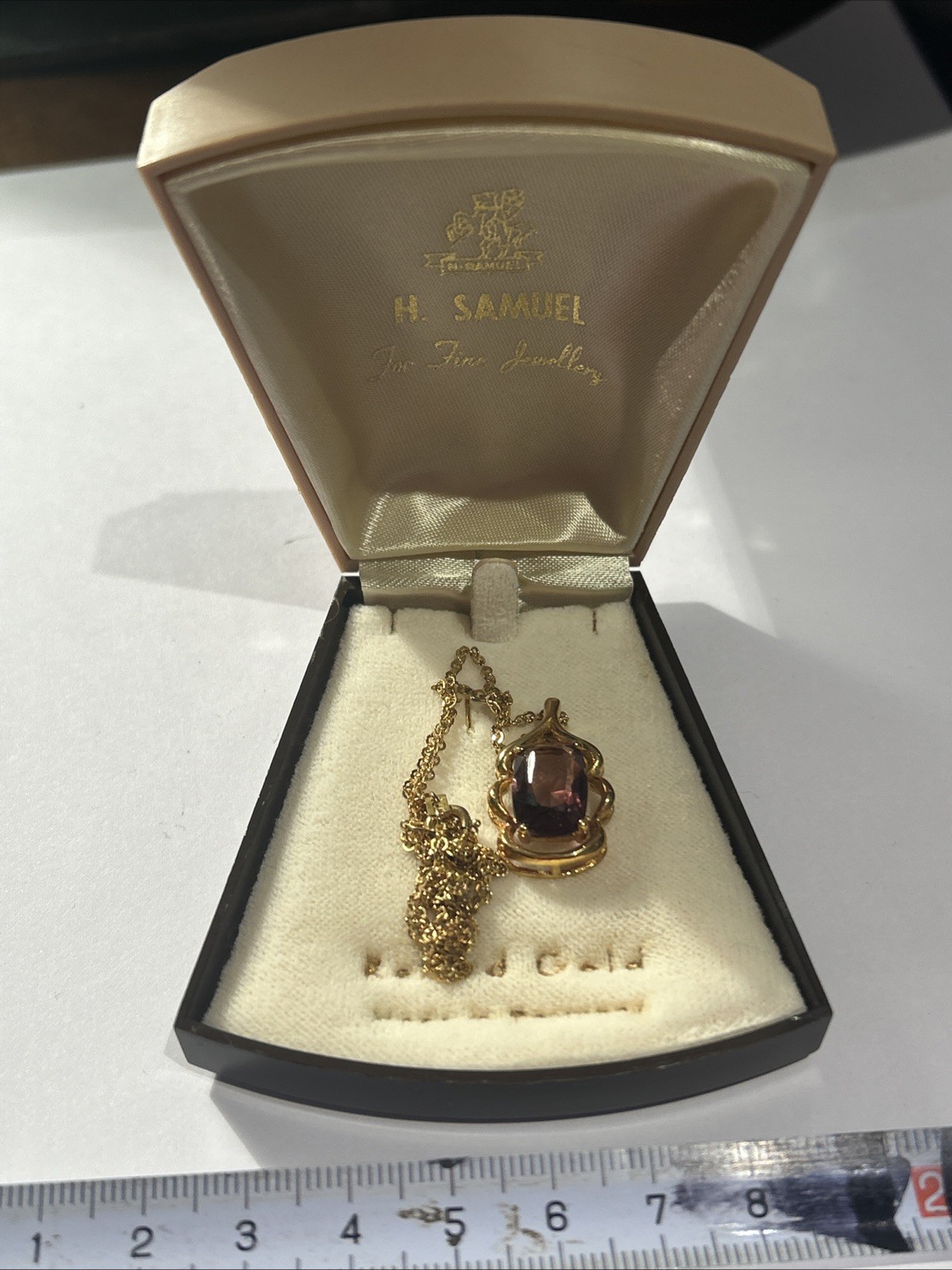 Vintage Andreas Daub A&D Germany Rolled Gold Necklace Vintage Pendant Glass D5
