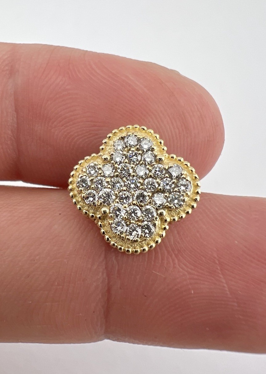 Designer 14k Yellow Gold Pave Set .31tcw Diamond Clover Flower Slide Pendant