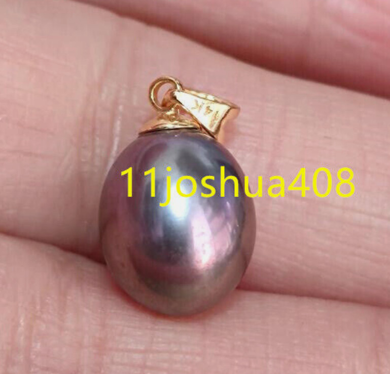 BAROQUE 9-10MM BLACK TAHITIAN PEARL PENDANT NECKLACE 14K yellow gold