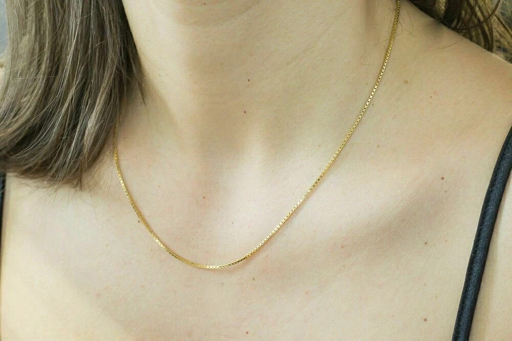 14K Solid Yellow Gold Box Necklace Real Gold Chain 16″ 18″ 20″ 22″ 24″ 30″ Italy