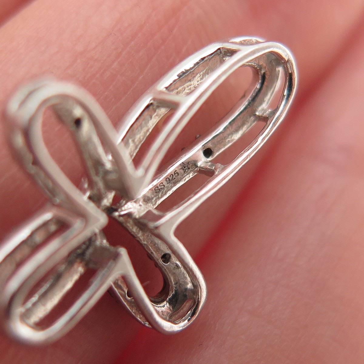 925 Sterling Silver Real Black & White Diamond Cross Mini Slide Charm Pendant