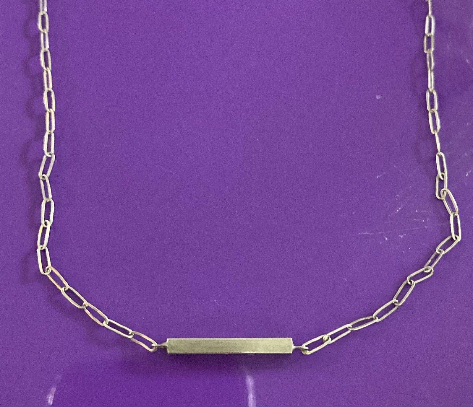 Sterling Silver Paperclip Chain Link Necklace 16” Bar Link Center Toggle Closure