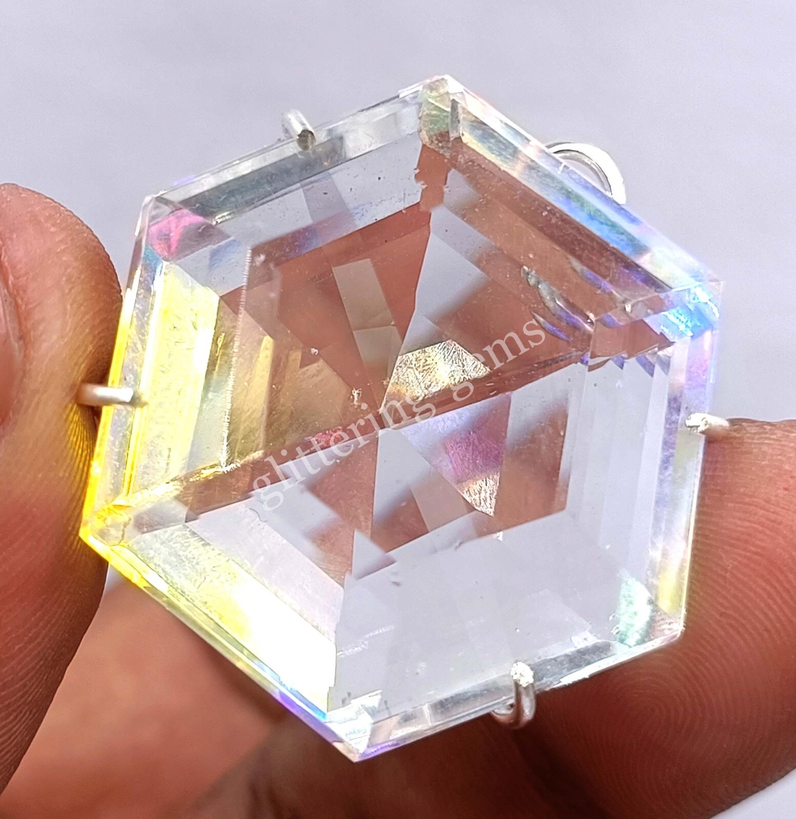 Natural Mystic Topaz Hexagon Cut 925 Silver Pendant 110.65Ct IGL Loose Gems 5MAP