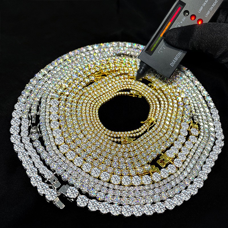 2/3/4mm Real Moissanite Tennis Chain 925 Silver Pass Diamnd Tester! More Size