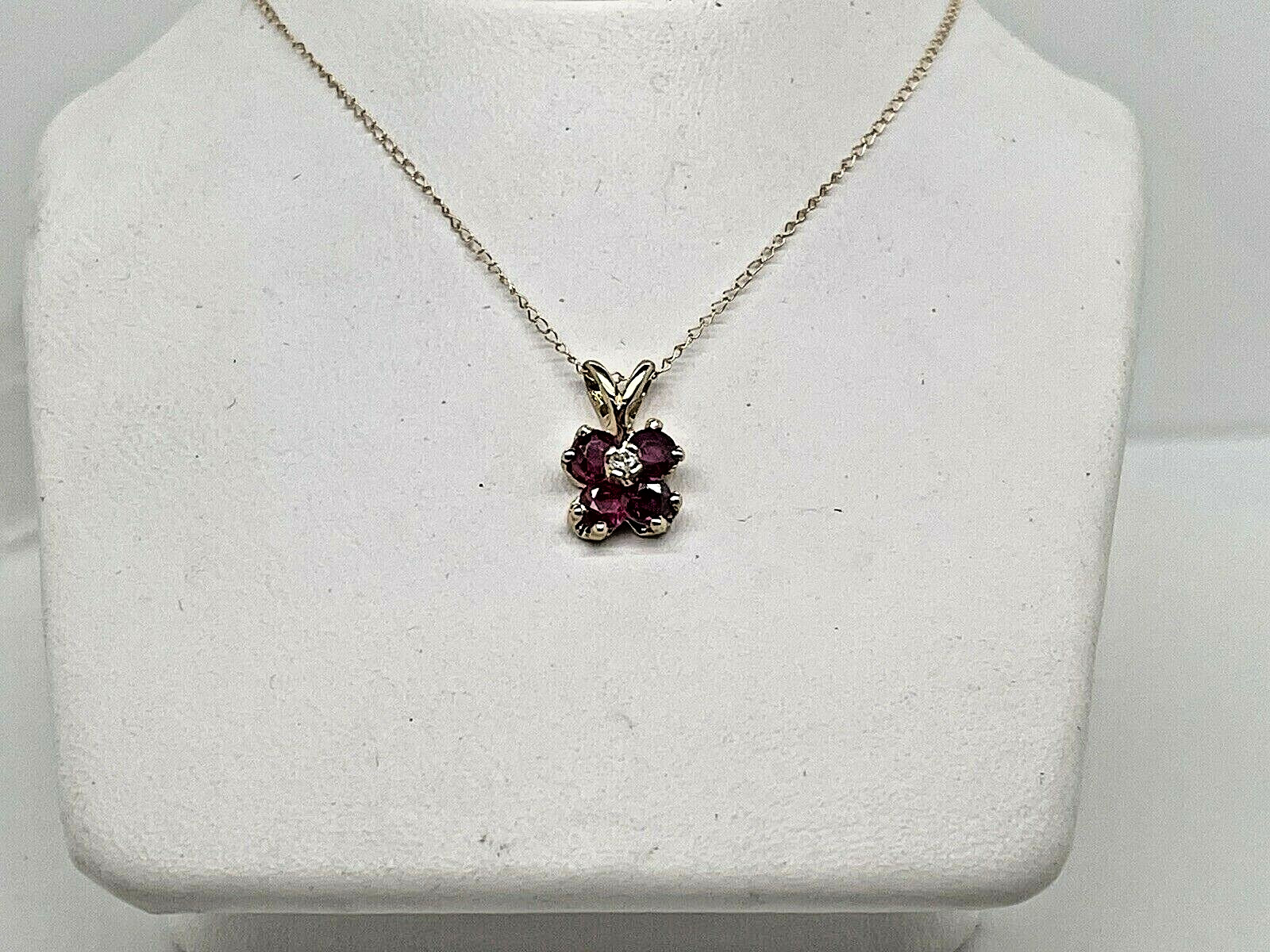 14k Yellow Gold .40 Ct Ruby & Diamond Acc Pendant Necklace 16” cable chain, 1 Gr
