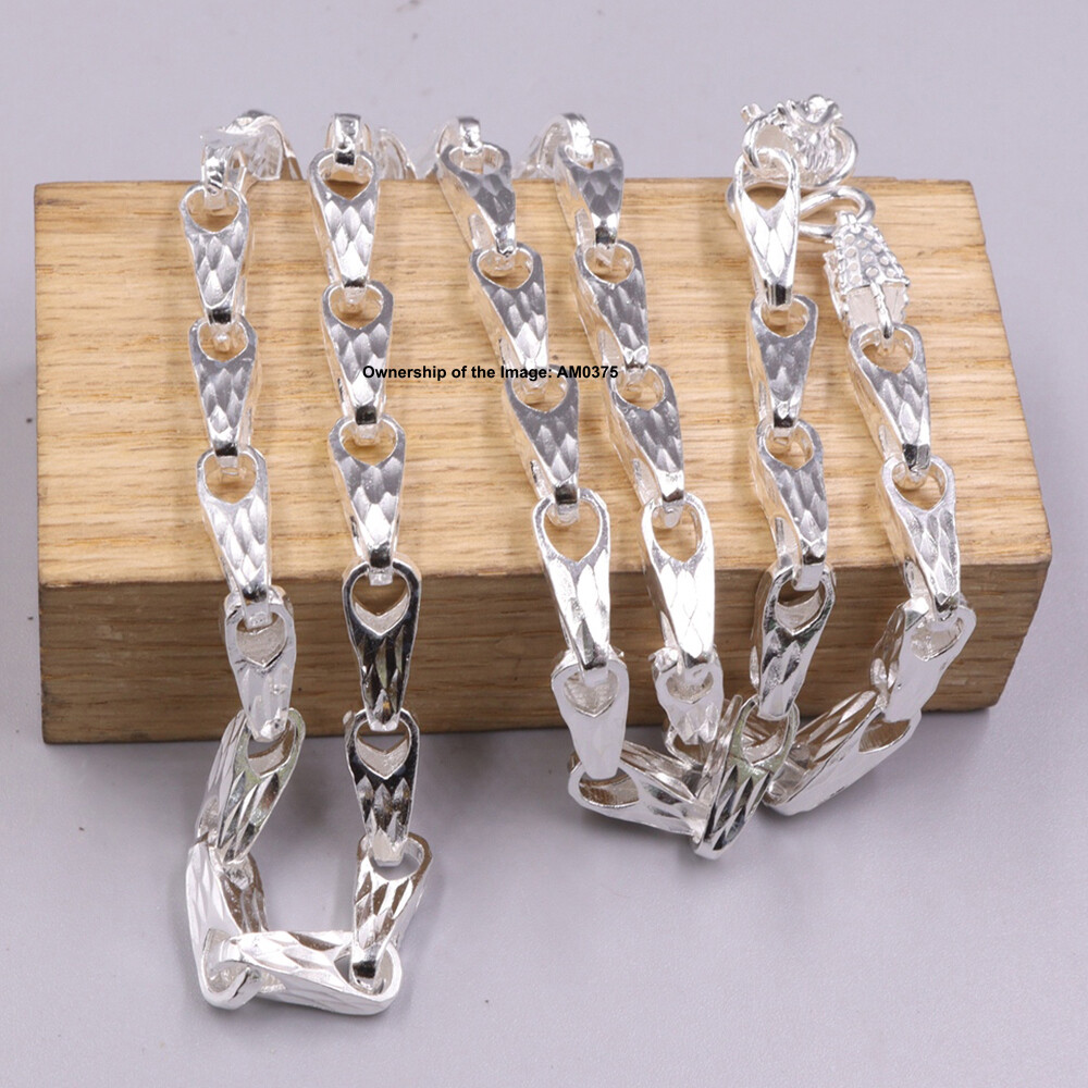 Pure 999 Fine Silver 5mm Triangle Link Chain Dragon Head Necklace 23.6inch
