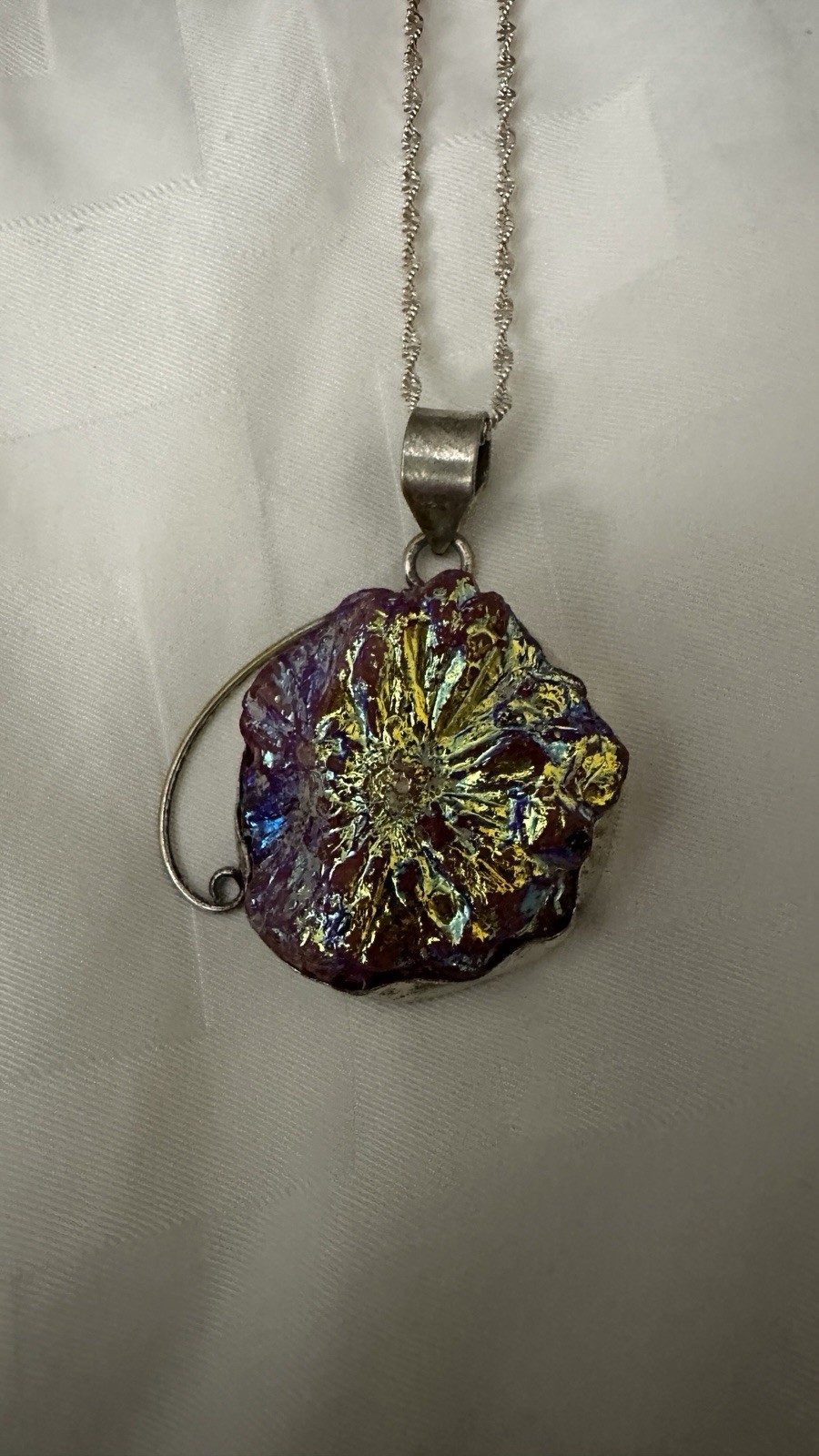 925 Sterling Silver Real Multi-Color Druzy Cable Chain Necklace 18″