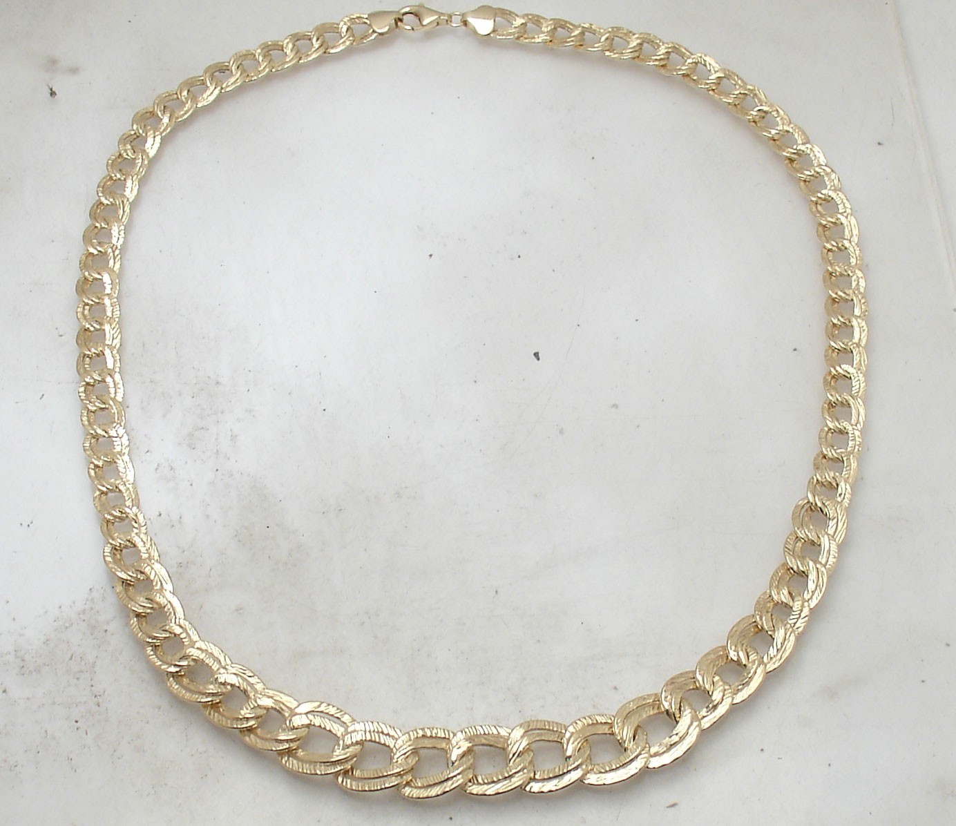Technibond Graduated Double Curb Chain Necklace 14K Yellow Gold Plated Silver