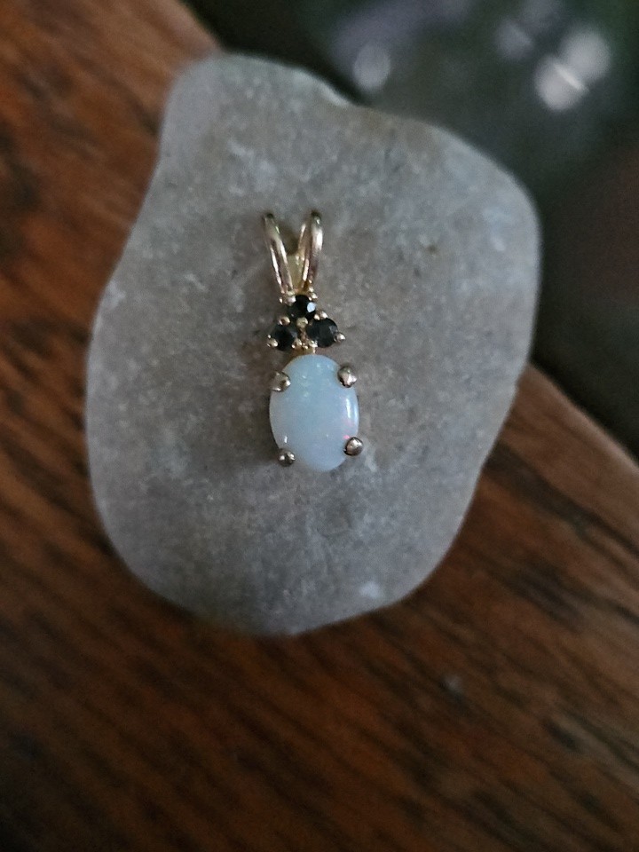 Prestine Opal And Aquamarine Gold Plated Antique Pendant