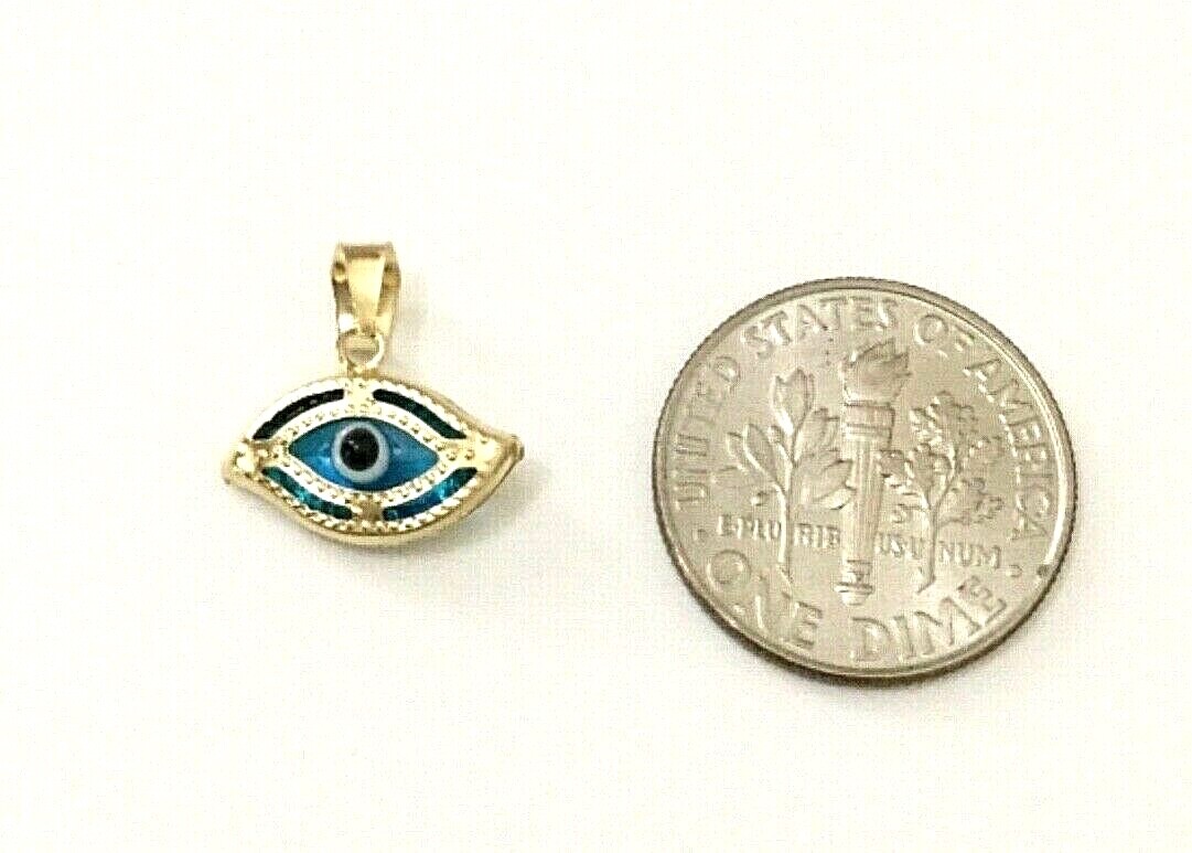 14K SOLID GOLD BLUE EVIL EYE PENDANT/14K ORO PURO DIJE DE OJO DE LA SUERTE-14KP1