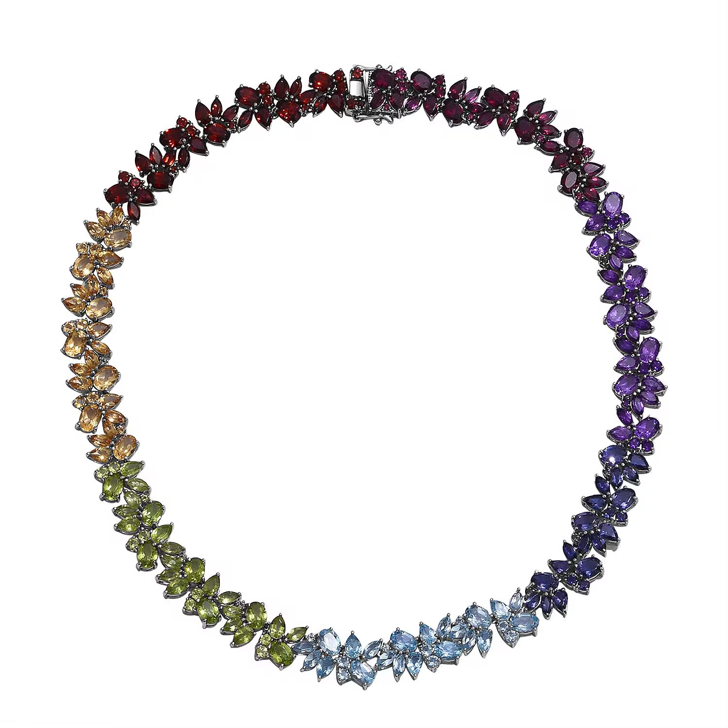Red Garnet Multi Gemstone 925 Silver Rhodium Plated Necklace Size 18″ Ct 43.28