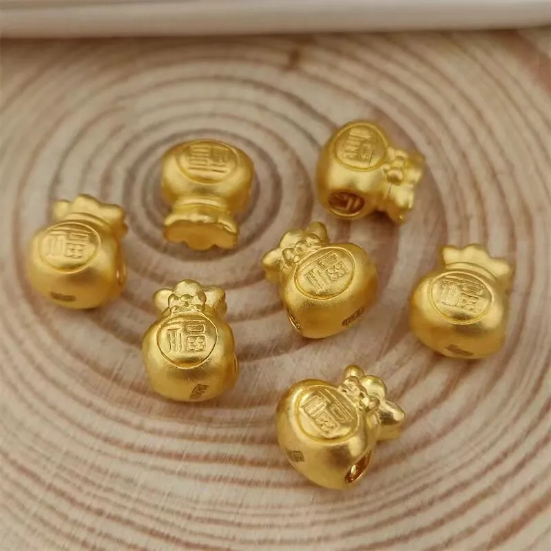 1pcs Pure 999 24K Yellow Gold Women 3D Fu Bag Pendant 0.1-0.2g