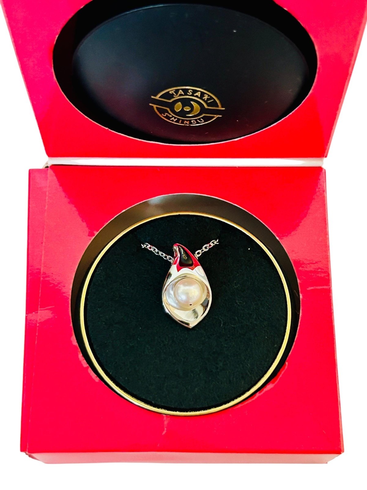 Tasaki Akoya Pearl Necklace Sterling Silver Teardrop Pendant in Original Box