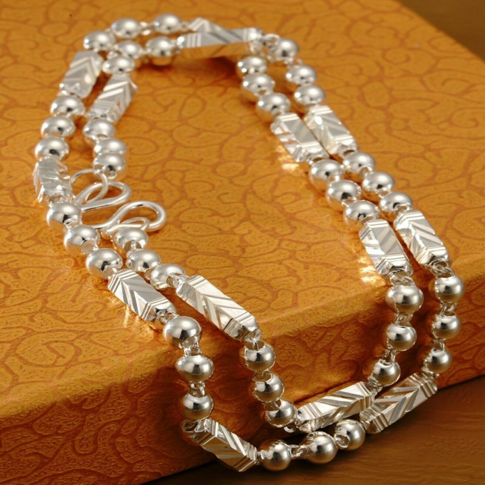 Real S999 Silver Necklace For Men Hexagonal Beads Silver Chain Boyfriend Gift