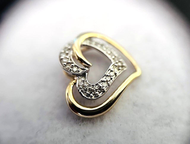Estate 14K Multi-Tone Gold Diamond Double “Heart” Pendant