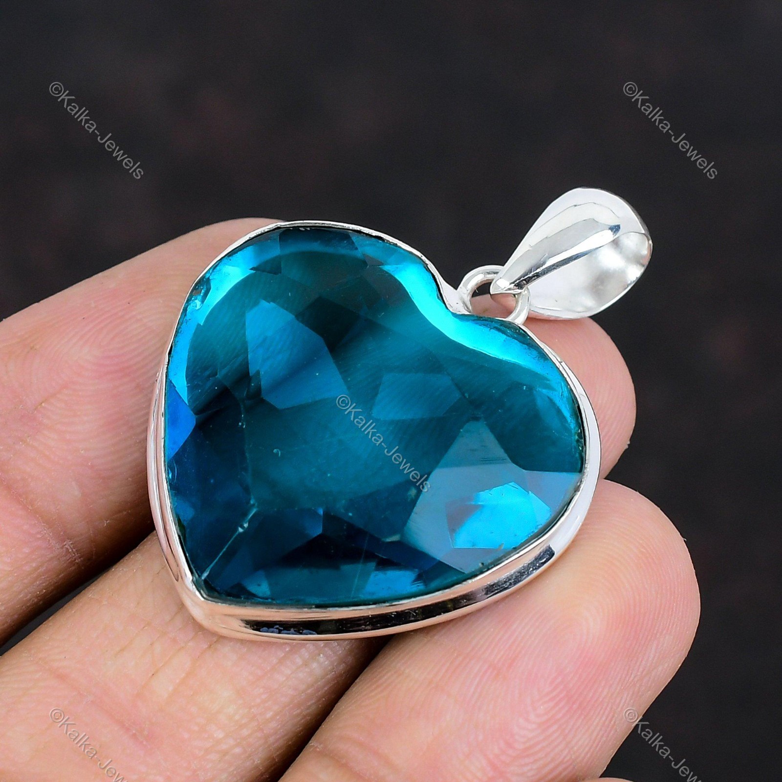 Faceted Indicolite Pendant 925 Sterling Silver Gemstone Pendant Handmade Jewelry