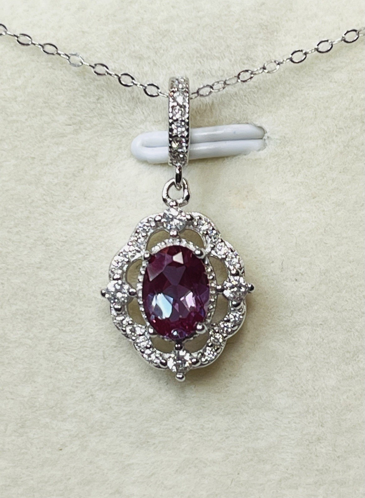 Real 925 Sterling Silver Purple Blue Lab Created Alexandrite Pendant Necklace