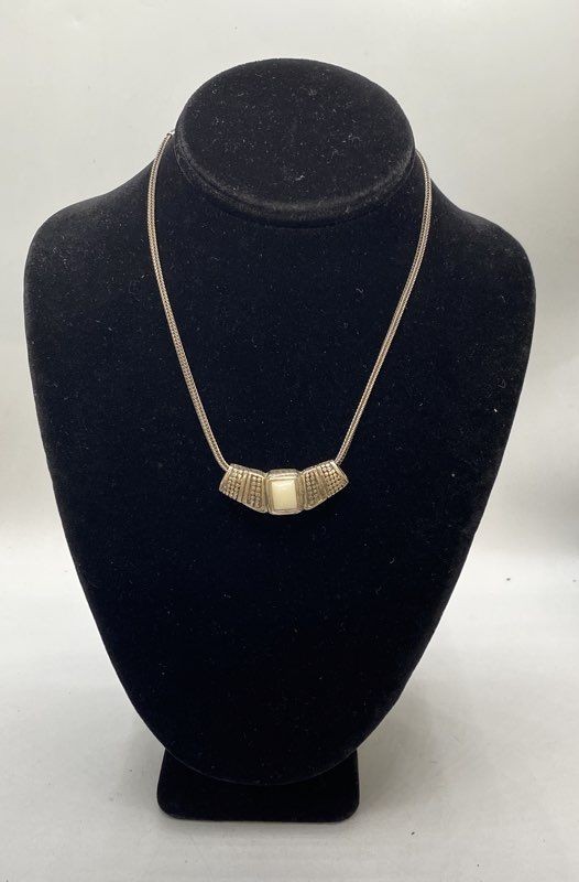 Sterling Silver 925 White Gemstone Pendant Necklace Spiga Wheat Chain 16.5″ 20g