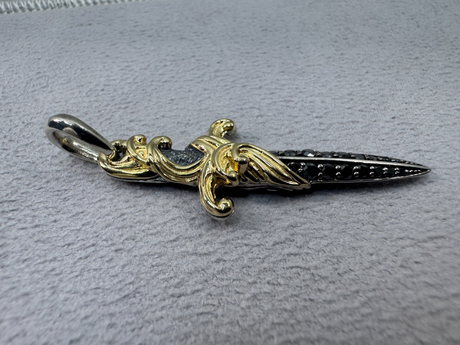 David Yurman Waves Dagger Amulet Pendant – Sterling w/ 18k Gold & Black Diamonds