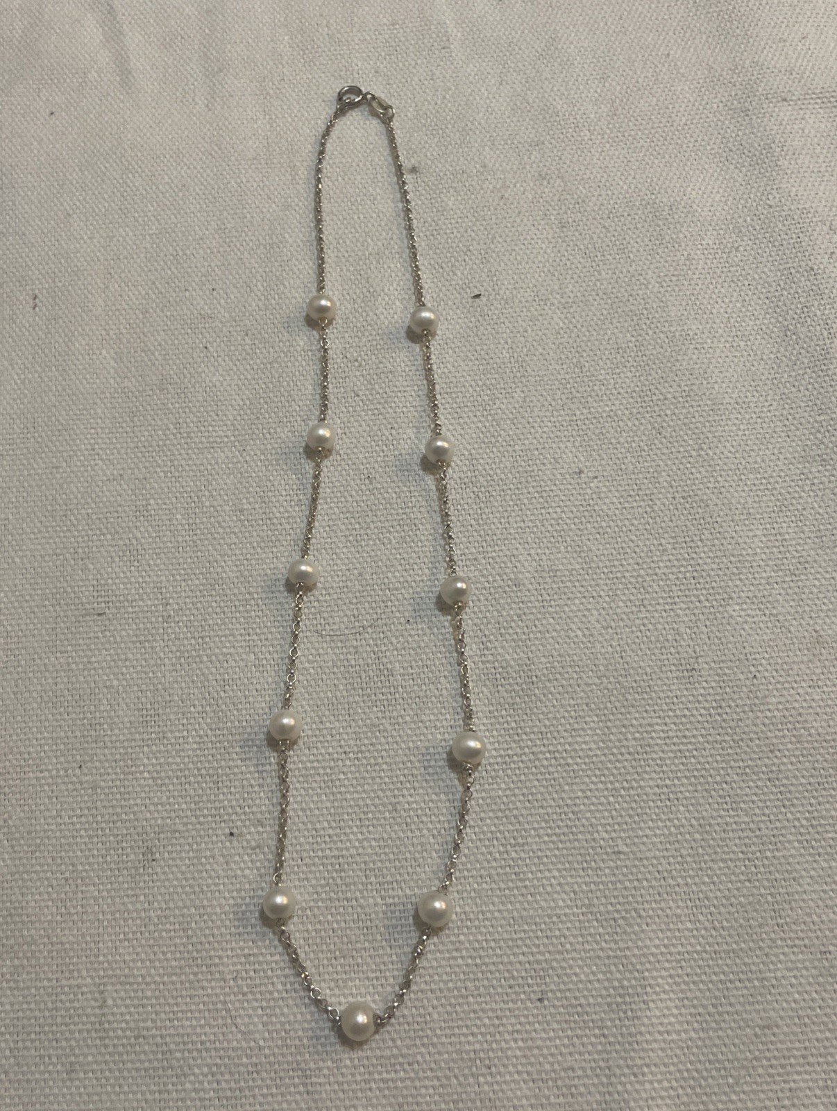 925 Sterling Silver Freshwater Pearl Station Necklace Wired Link Chain Bangle