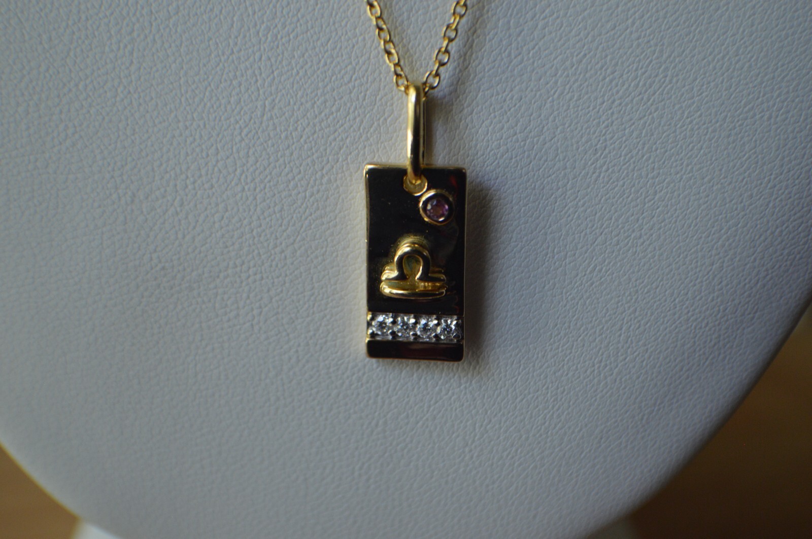 0.20ct Tourmaline /Moissanite Libra Pendant w/ 20″ Chain 14k YG over Fine Silver