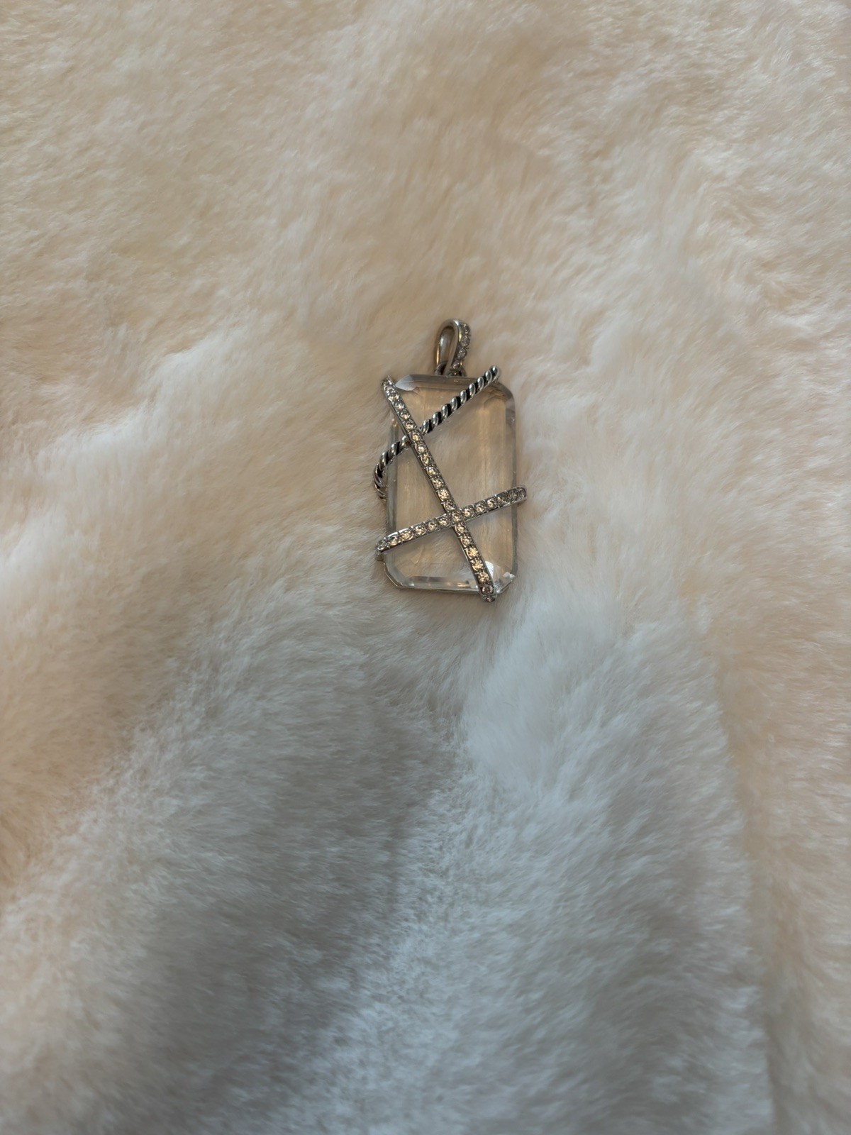 David Yurman Cable Wrap Amulet Sterling Silver with Crystal and Diamonds, 32mm