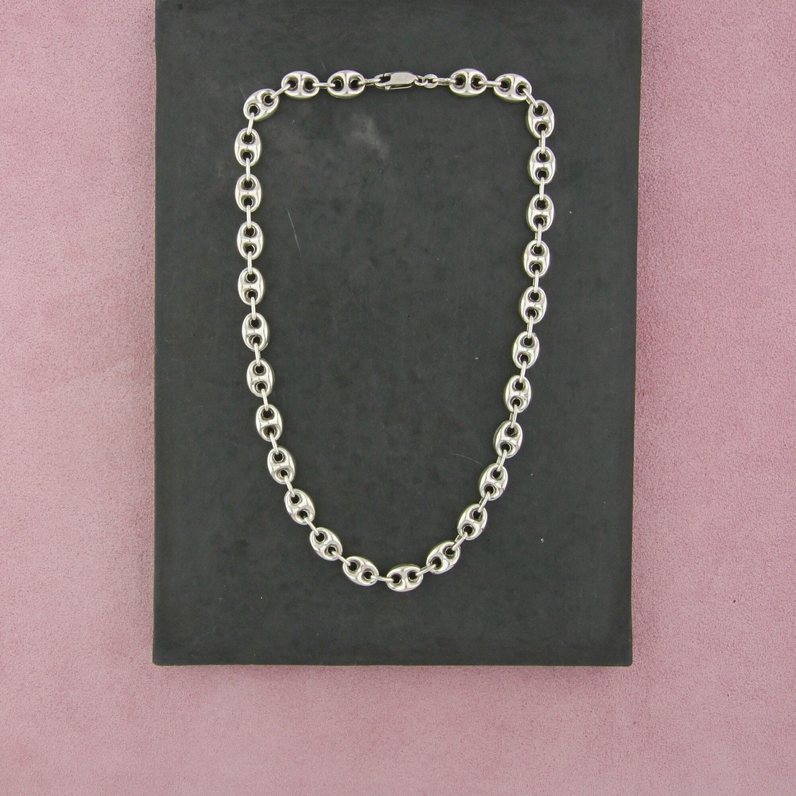 sterling silver vintage italian puffy mariner link chain necklace size 16.5in