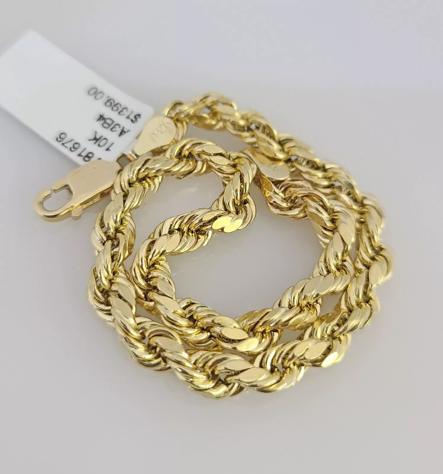 10K Yellow Gold bracelet Men Ladies Real Thick rope 5mm 7.5 Inch Real Gold