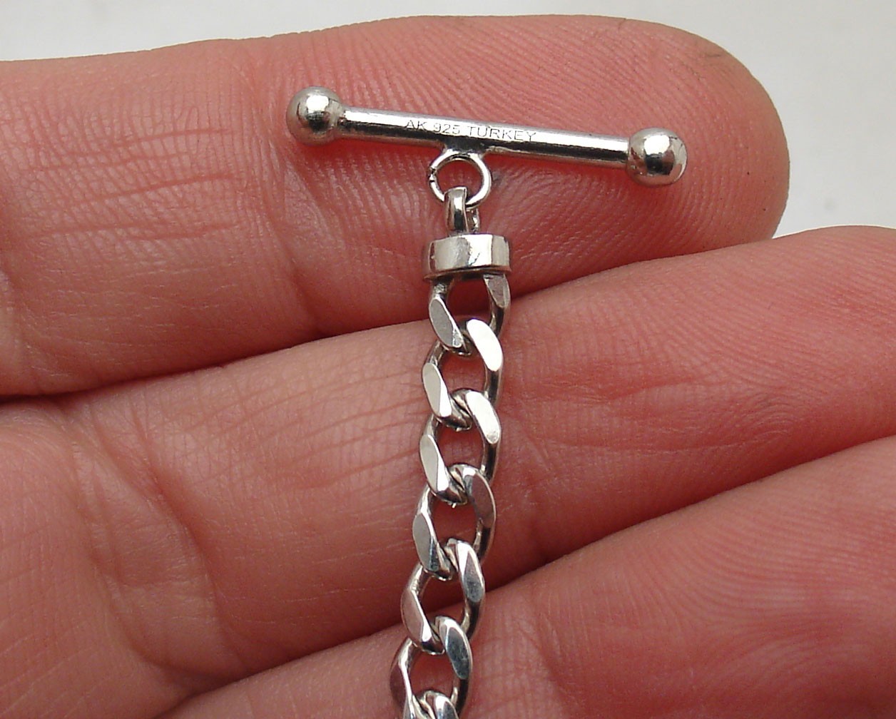 Cuban Curb Chain Necklace Toggle Clasp Anti-Tarnish Real 925 Sterling Silver