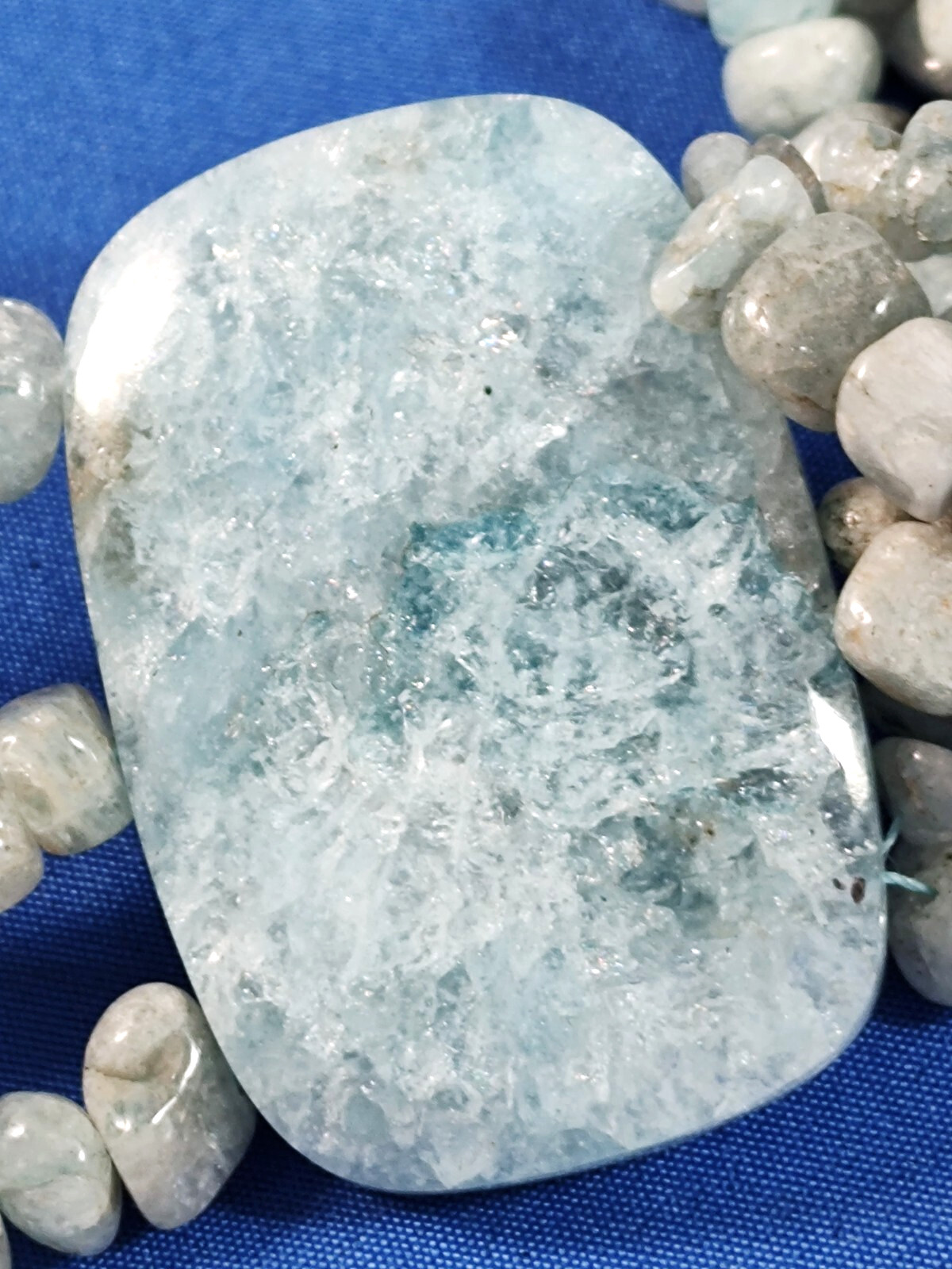 Natural Aquamarine Stone and Bead Multi-Strand Necklace Signed 925 RB