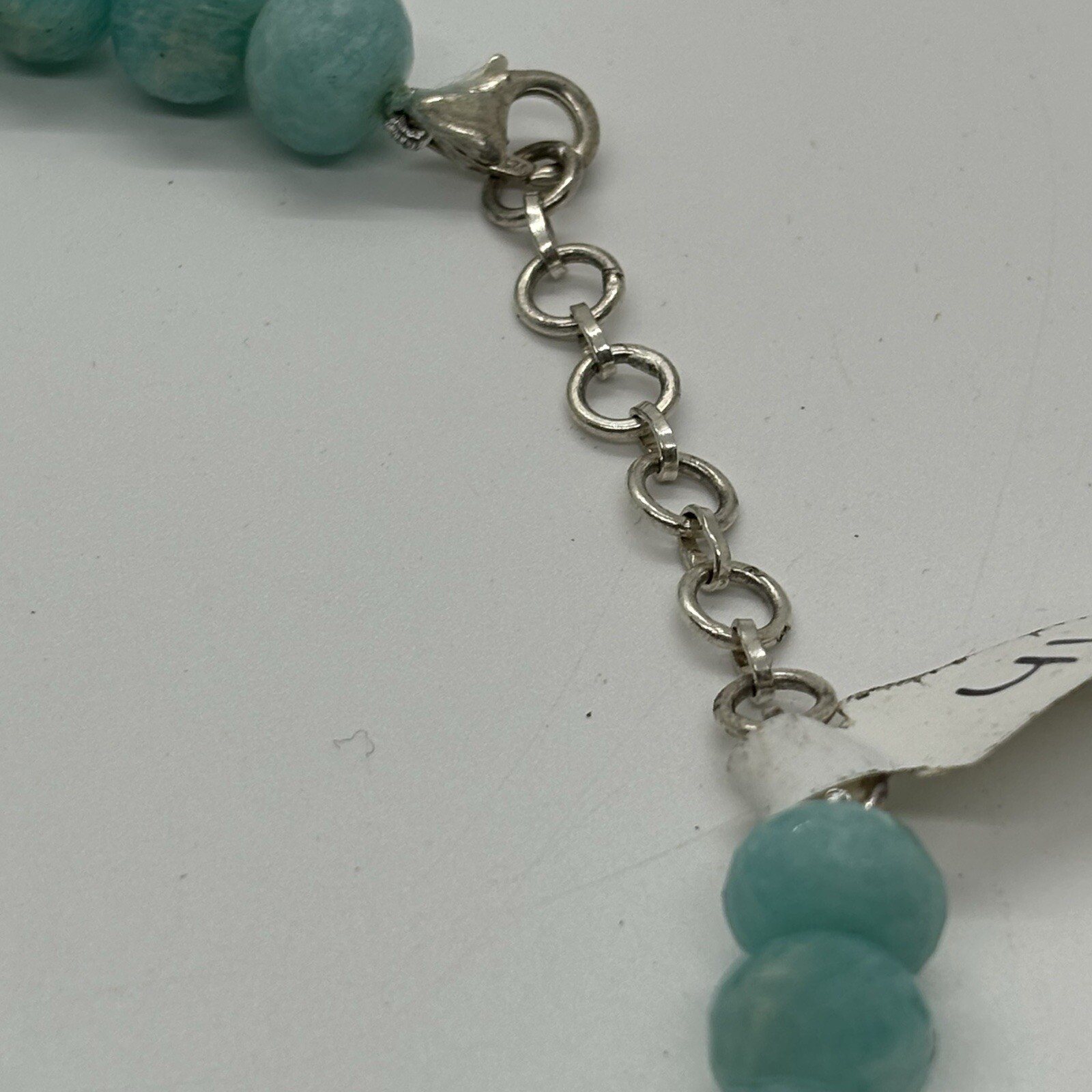 Amazonite Beaded Necklace Natural Gemstone Blue Stone Beads 16” Silver Clasp NEW