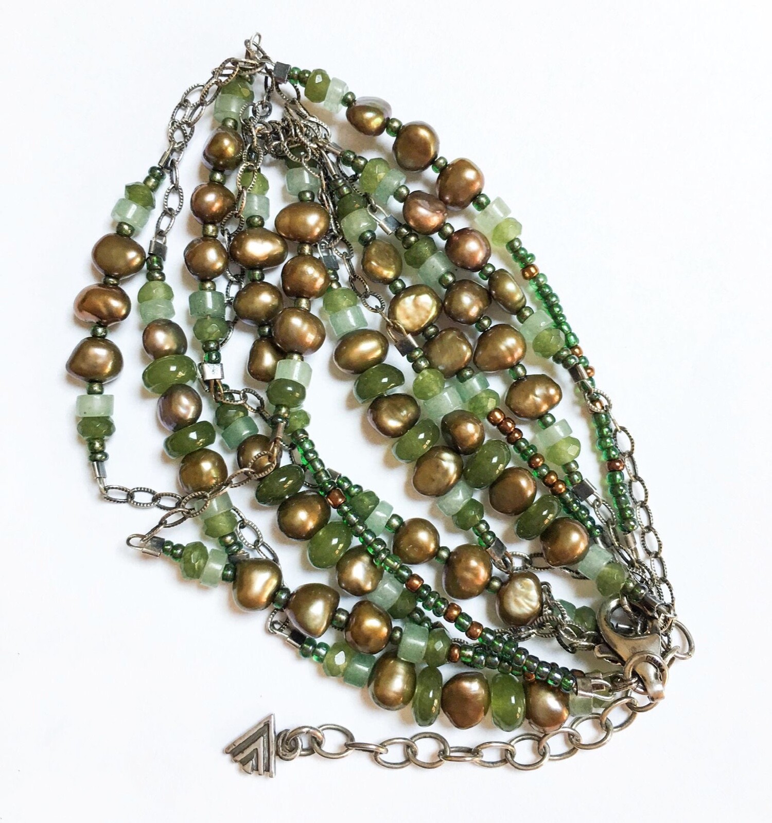 SILPADA Necklace Green Multi-Stone N1683 Sterling Pearls Tiered VERY GOOD COND