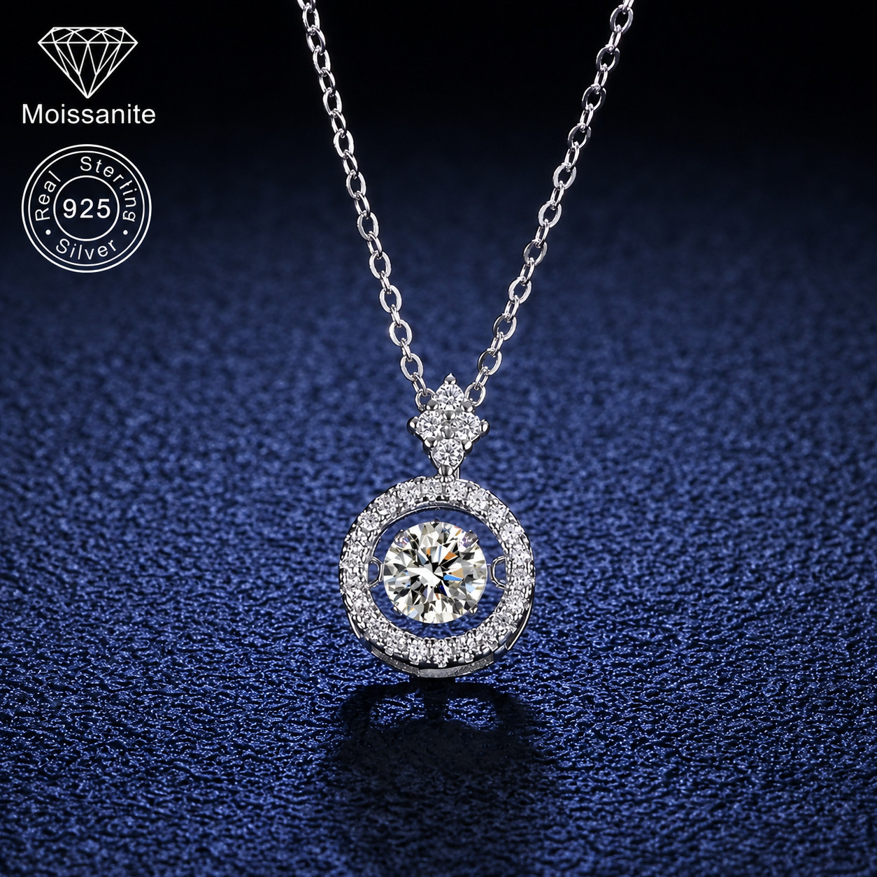 2 CT Real Moissanite Dancing Stone Necklace Pendant 14K White Gold Plated Silver