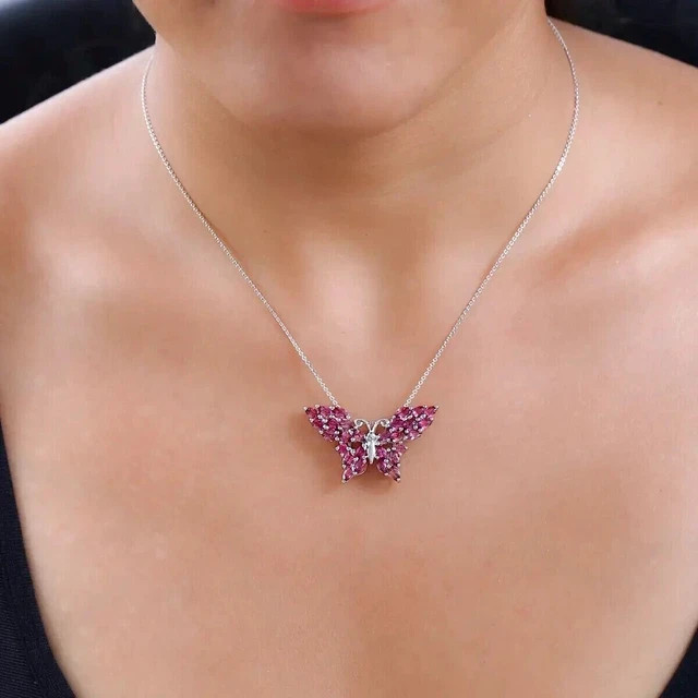 Butterfly Women’s Pendant 2.2Ct Marquise Lab-Created Ruby 14K White Gold Plated