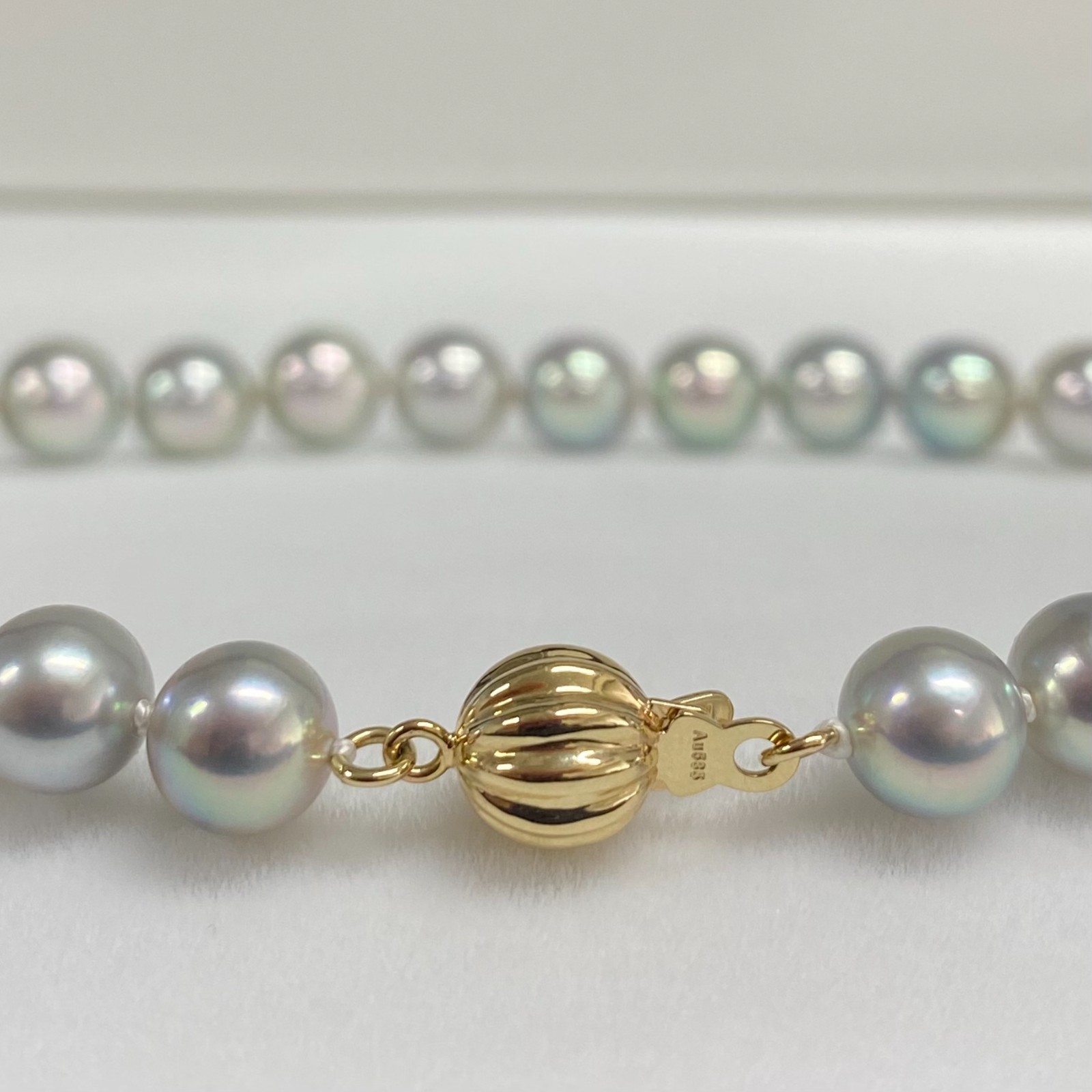AAA 6.5-7mm Round Silver Japanese Akoya Pearl Necklace 14Kt yellow gold,17.5″