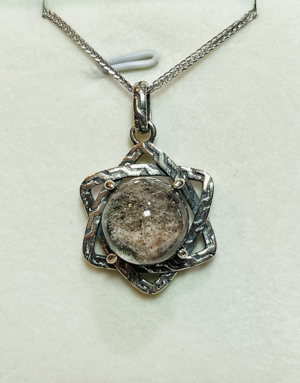 925 Sterling Silver Stunning Natural Garden Quartz 6 Point Star Pendant Necklace