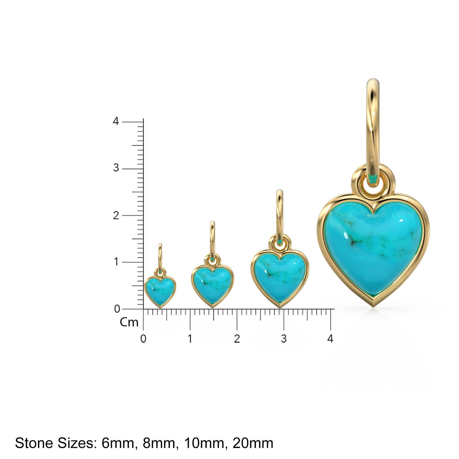 14K Solid Gold Turquoise Heart Charm Pendant Natural Blue Gemstone Jewelry