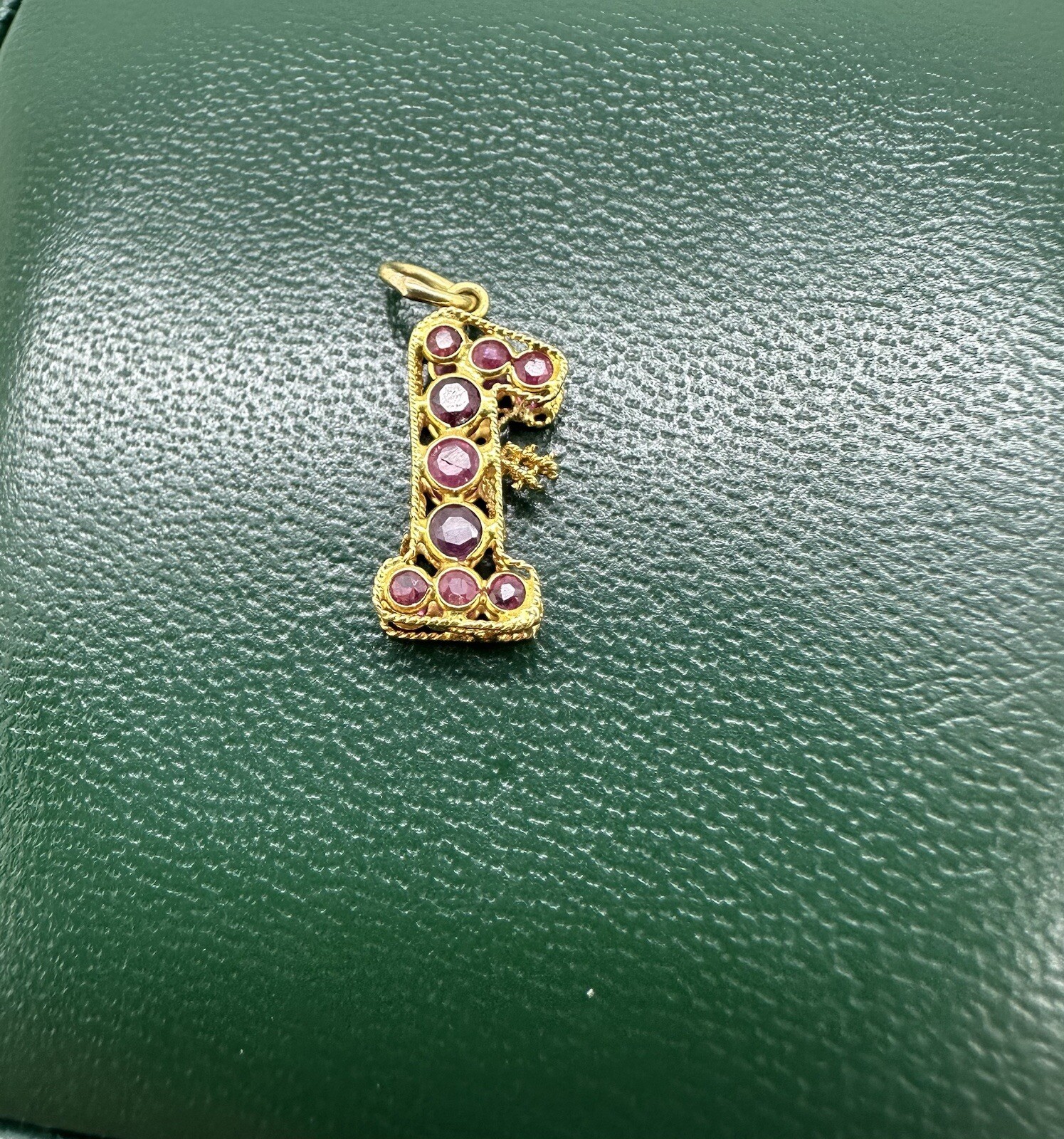 18k Yellow Gold Ruby Number 1 Birthstone First Birthday Anniversary Puff Charm