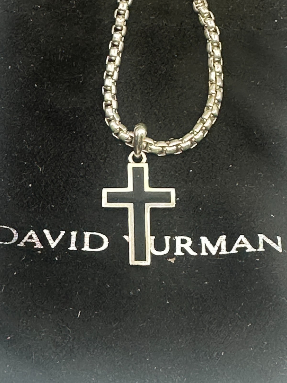 925 David Yurman Exotic Stone Cross Necklace with Black Onyx Sterling Silver